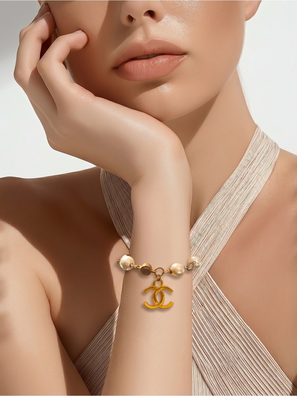 Hand Crafted Gold and Cream Pearl Charm Bracelet☑️